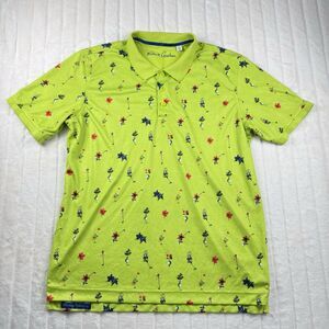 Robert Graham Hancock Polo Shirt Men's L Green All Over Print Floral Golf Club